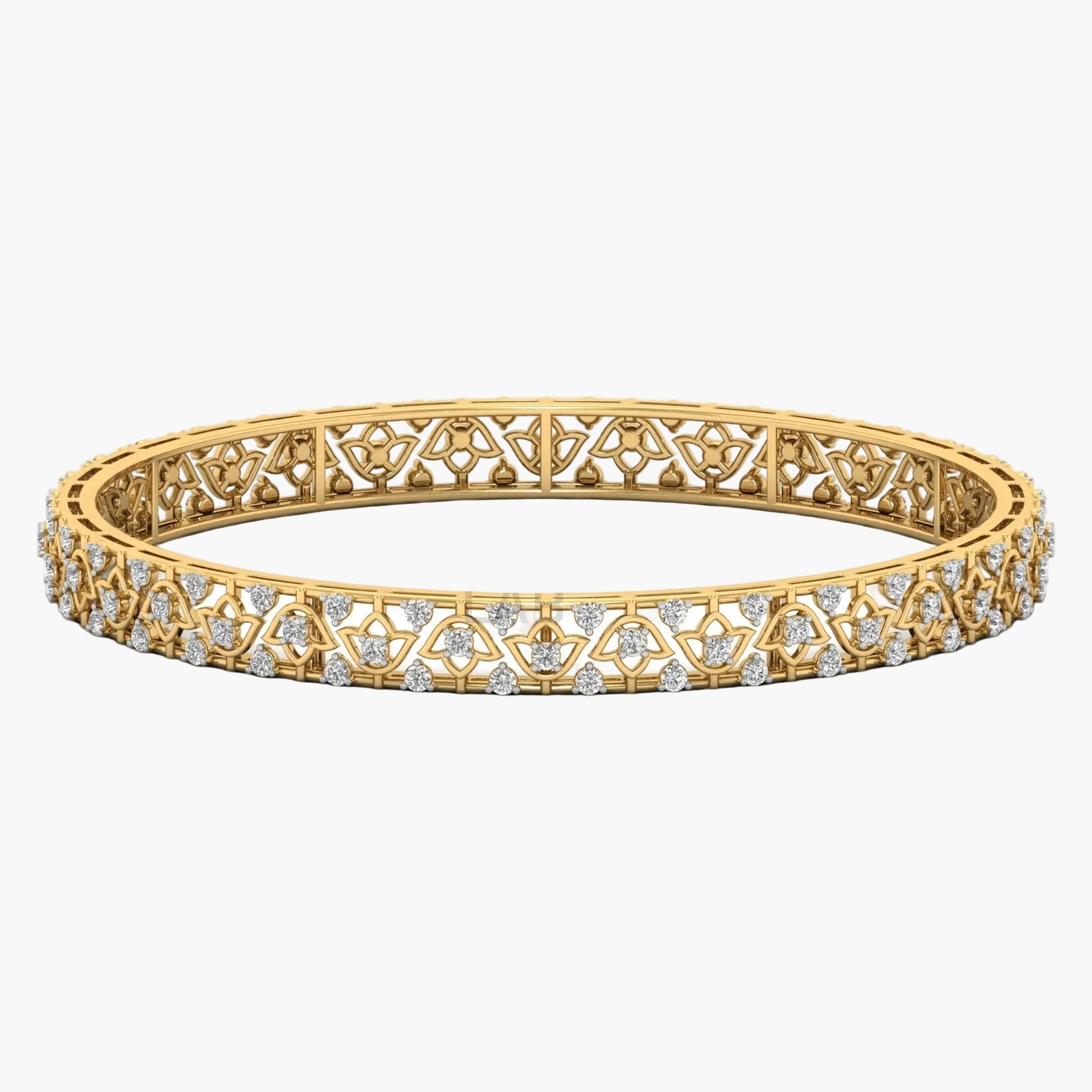 Gold bracelet with diamond accents on a white background