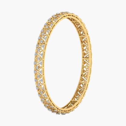 Gold ring with intricate design and diamonds on a white background, branded 'Green Lab'.