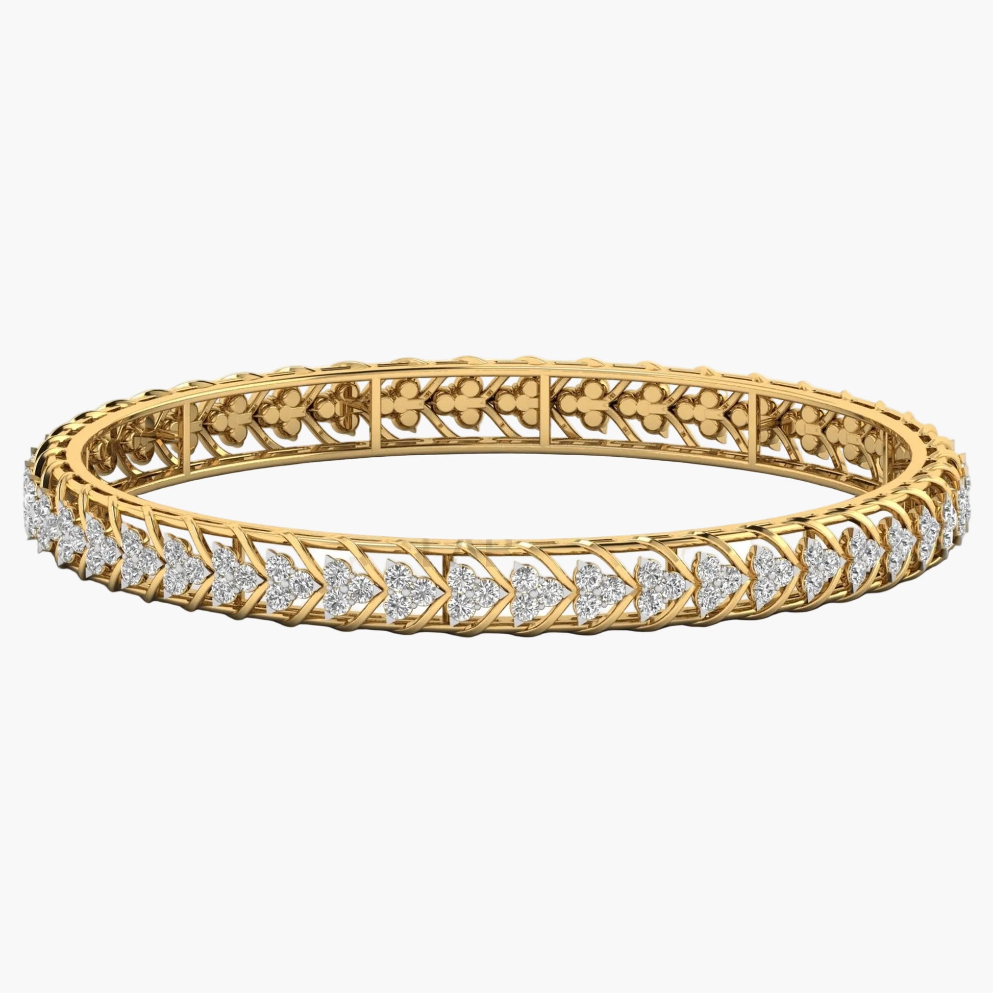 Gold bracelet with diamond accents on a white background