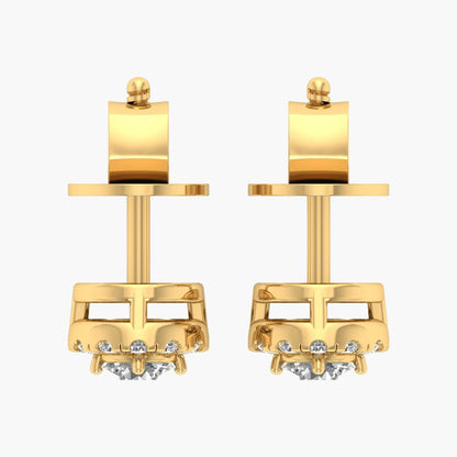 Gold earrings with small diamonds on a white background