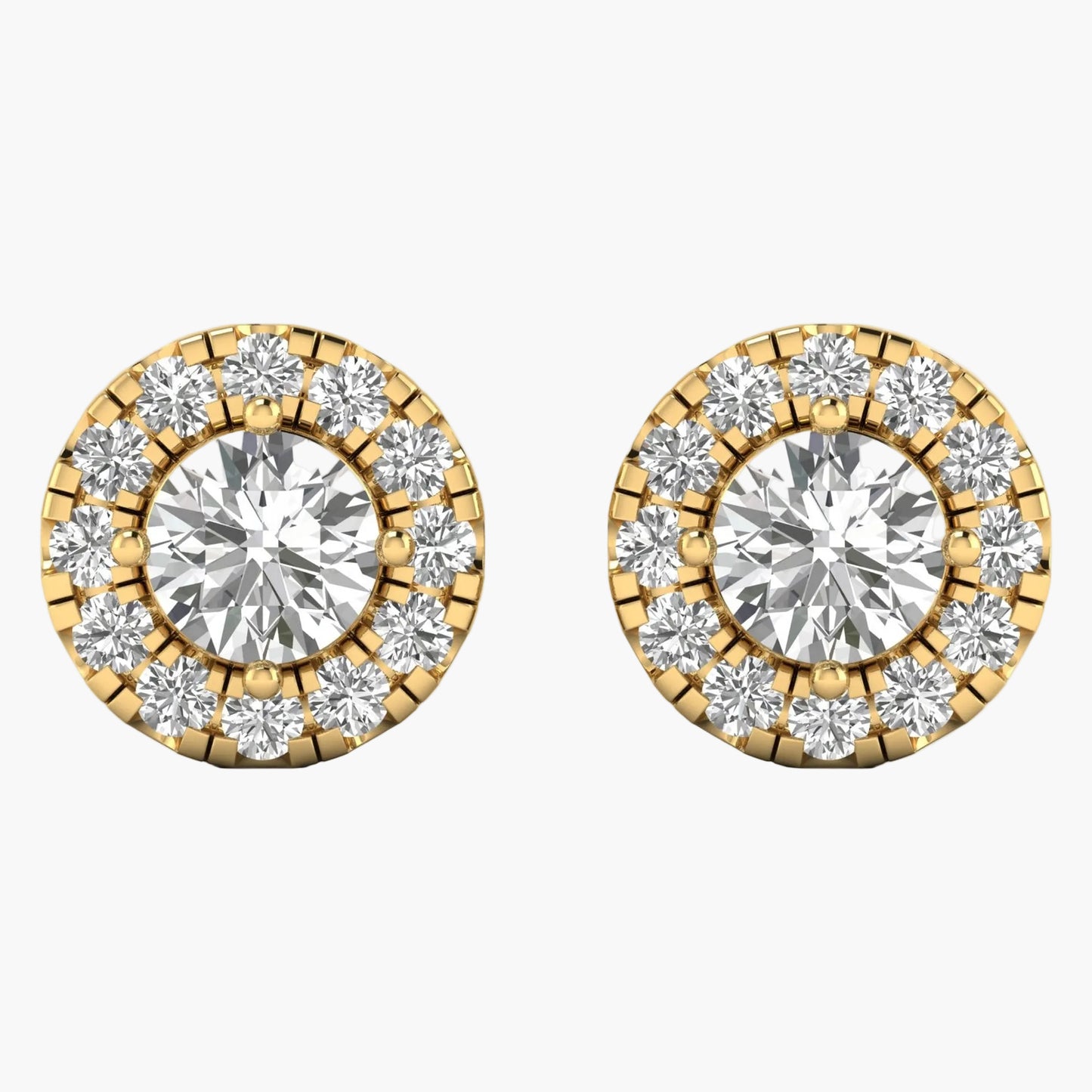 Pair of gold and diamond earrings on a white background