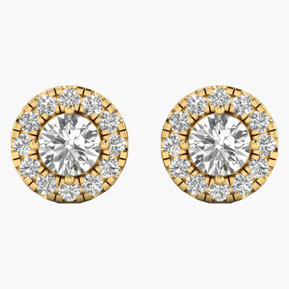 Pair of gold and diamond earrings on a white background