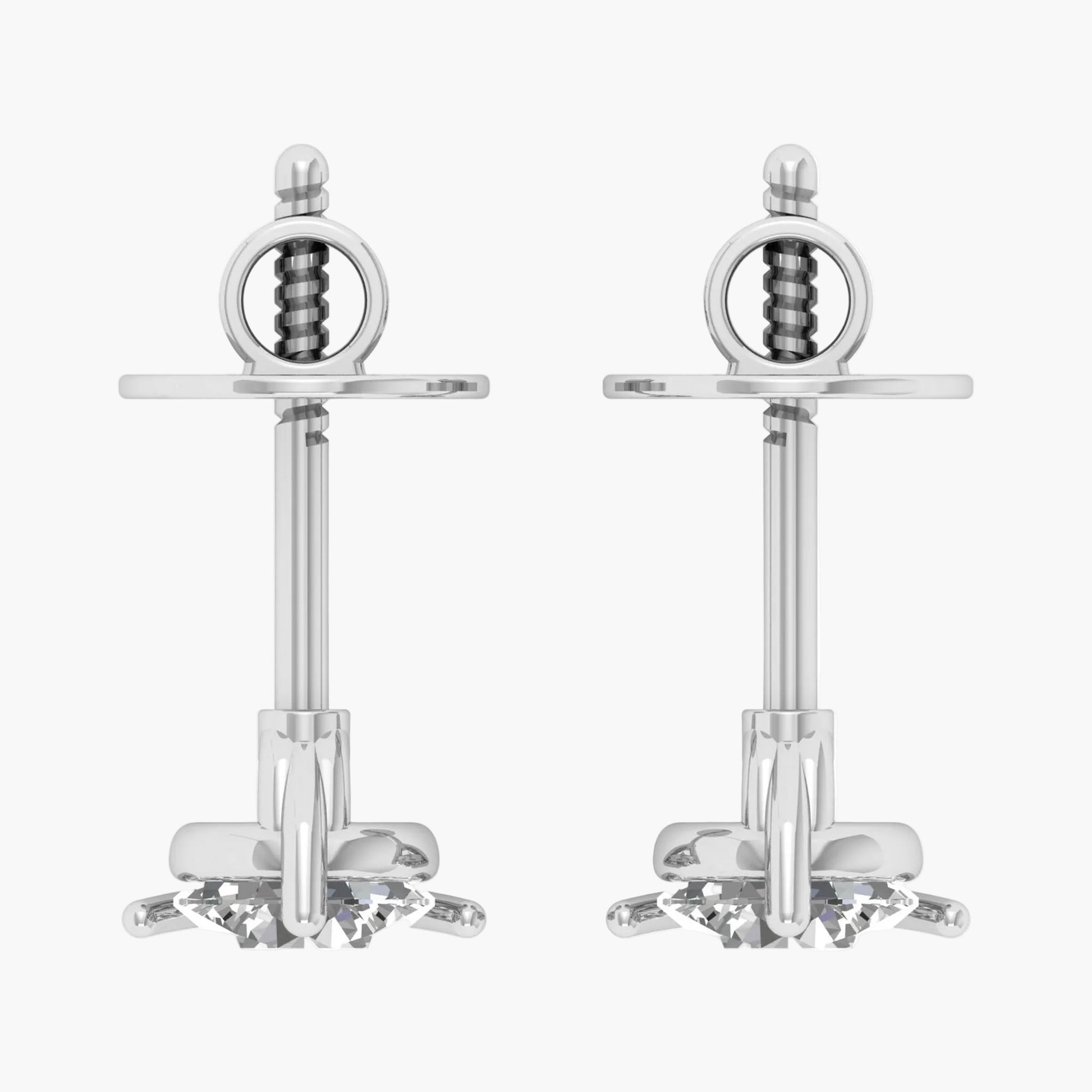 Pair of silver sword-shaped earrings on a white background