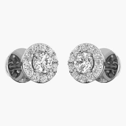 Pair of diamond stud earrings on a white background