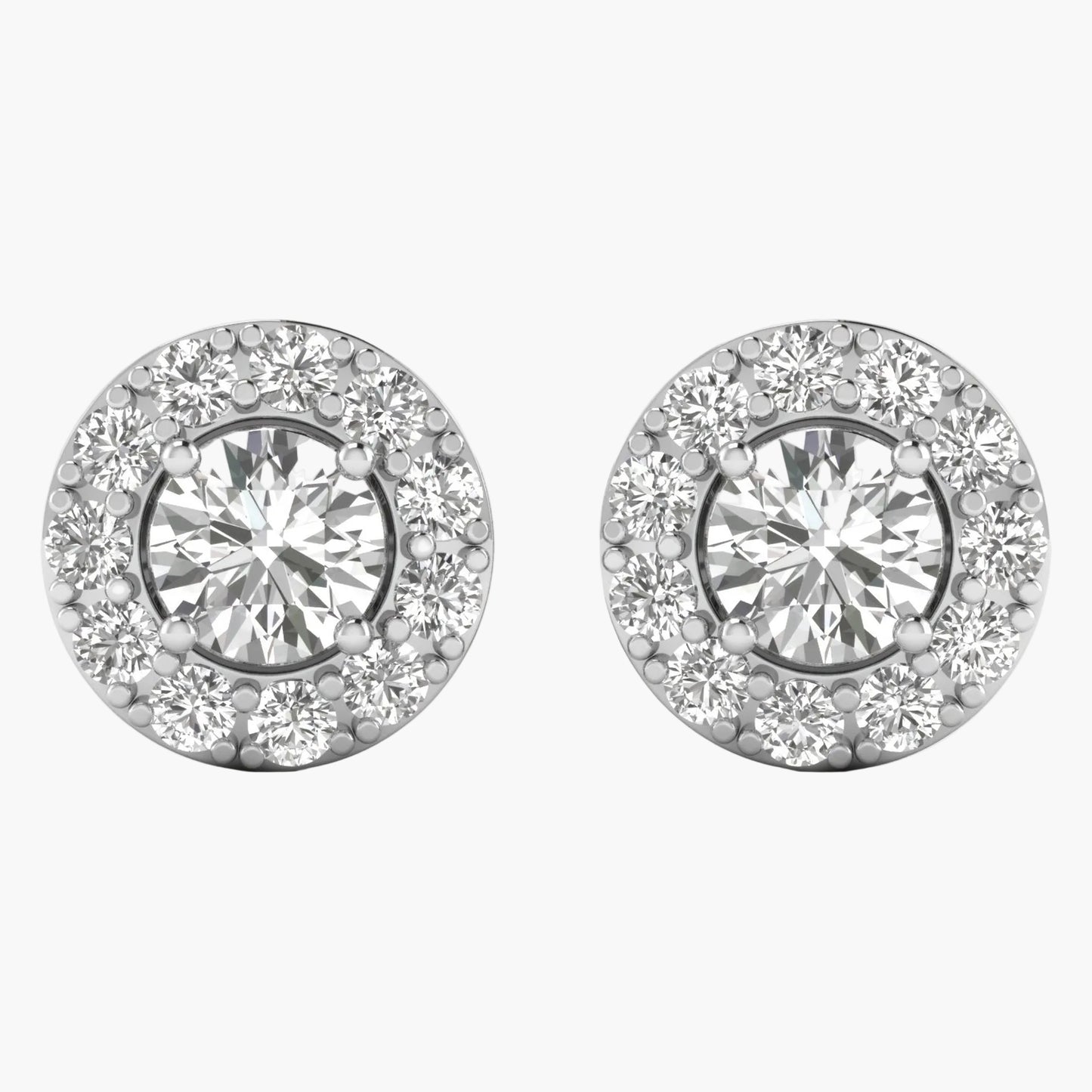 Pair of diamond stud earrings on a white background