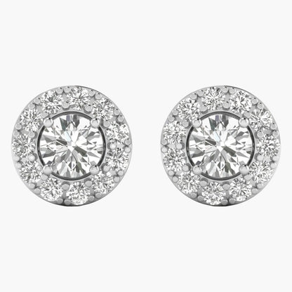 Pair of diamond stud earrings on a white background