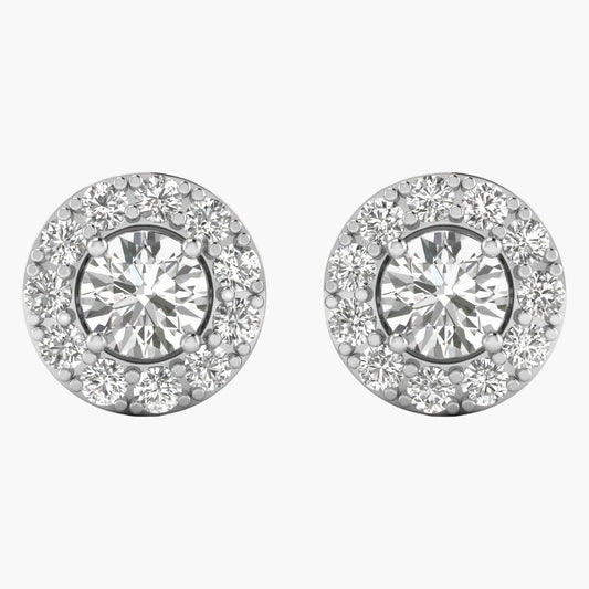 Pair of diamond stud earrings on a white background