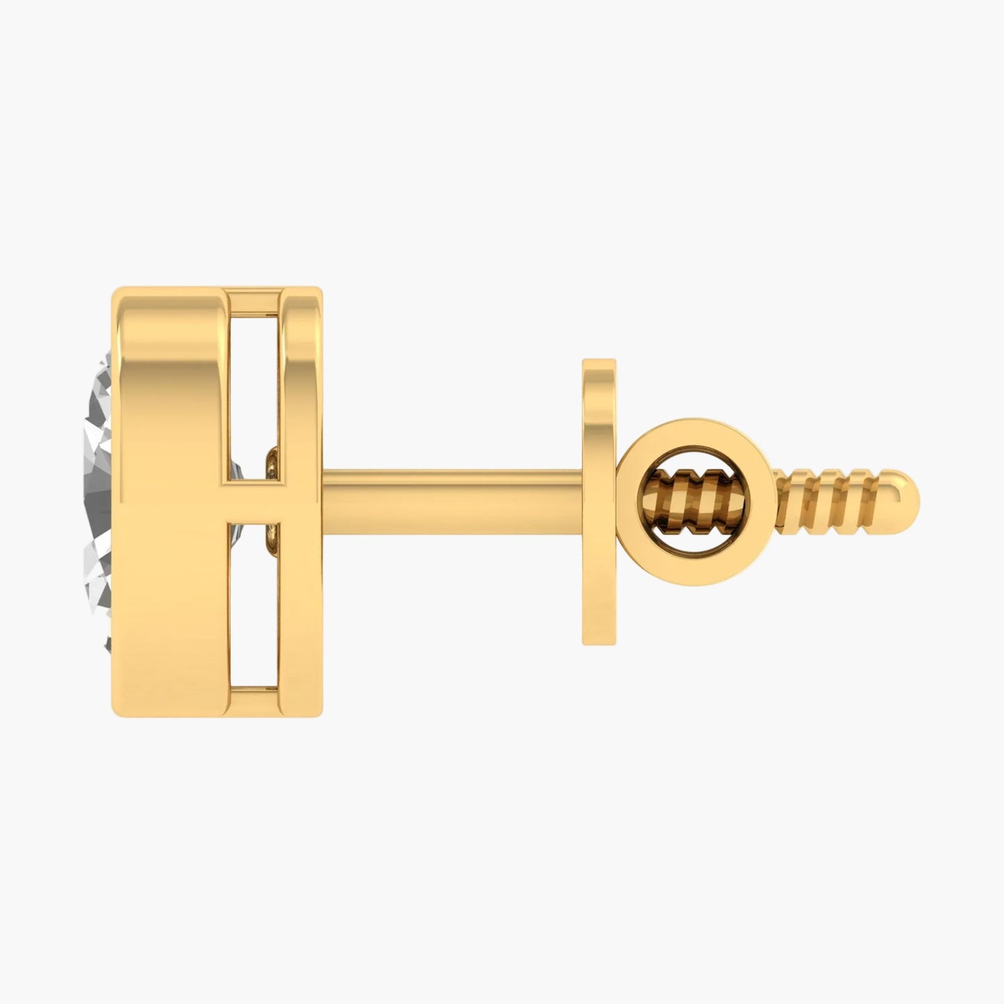 Gold earring with a clear gemstone on a white background