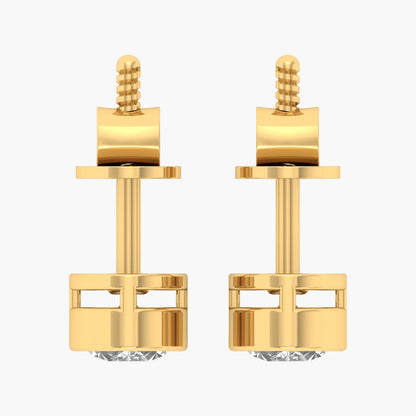 Gold earrings with a geometric design on a white background