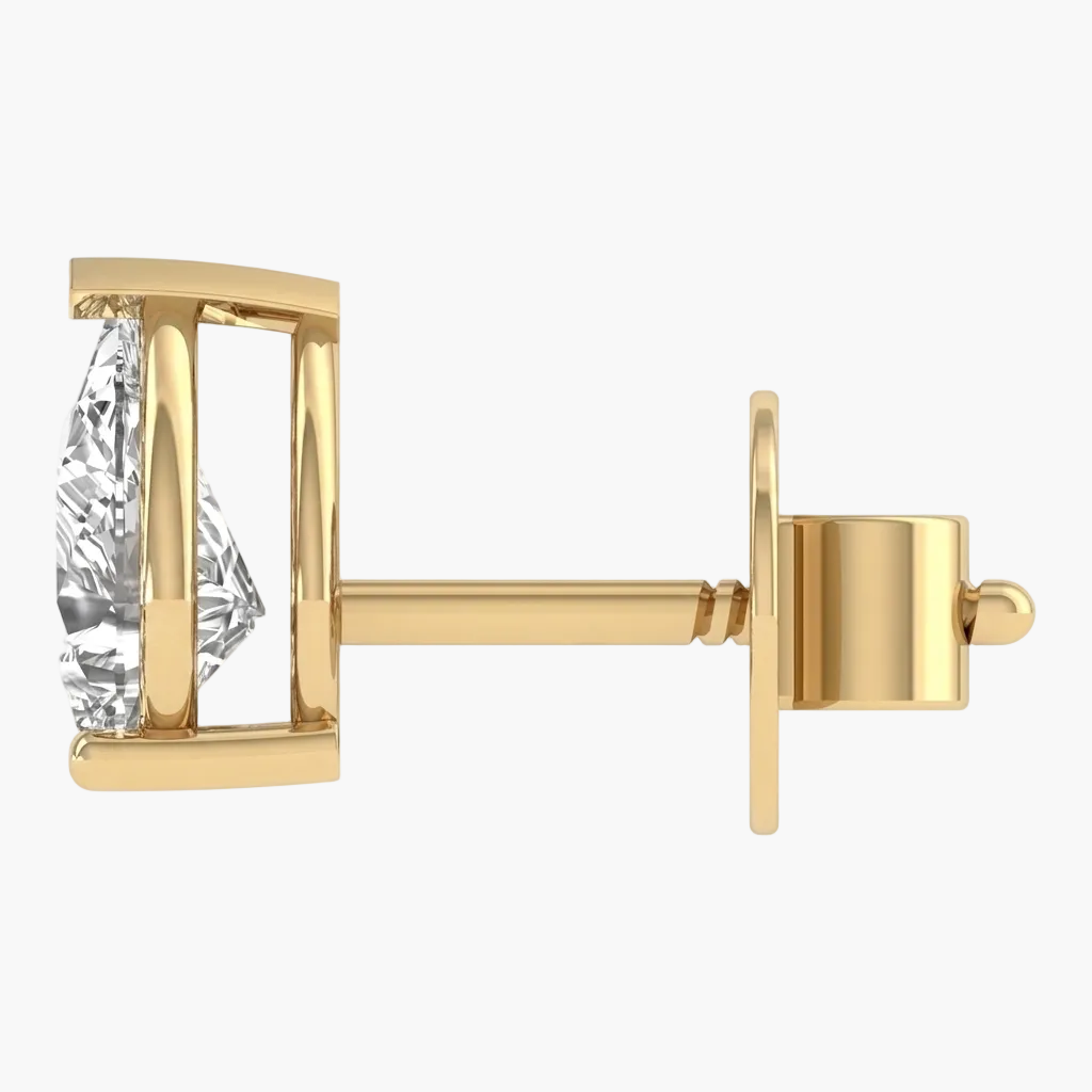 Gold earring with a clear gemstone on a white background