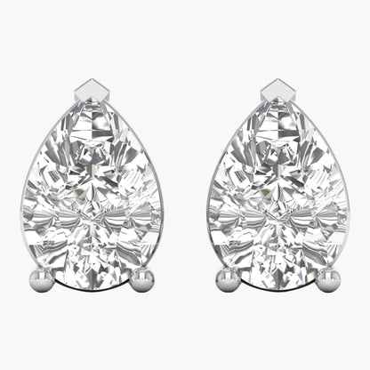 Pair of pear-shaped diamond earrings on a white background