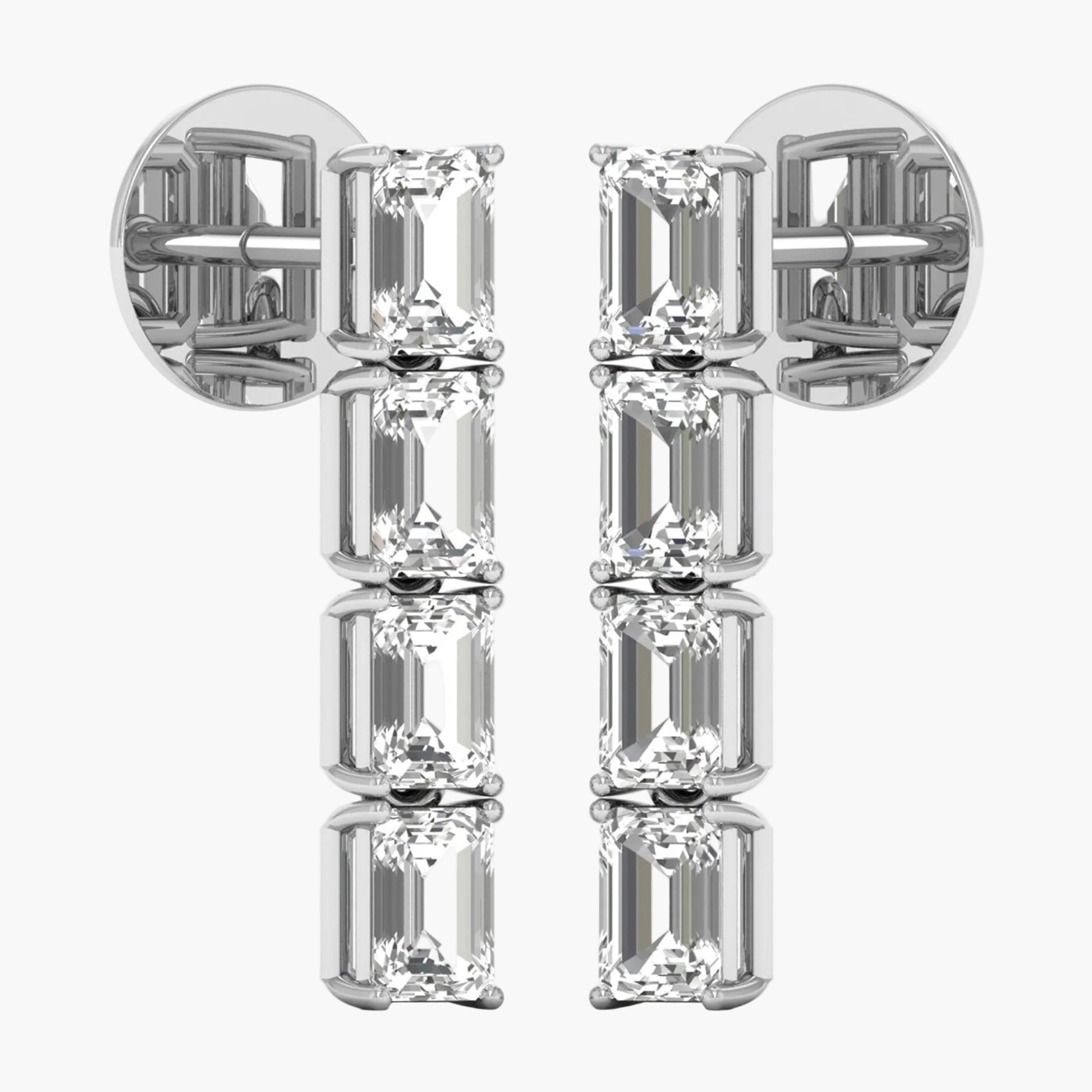 Diamond earrings with a close-up on a white background