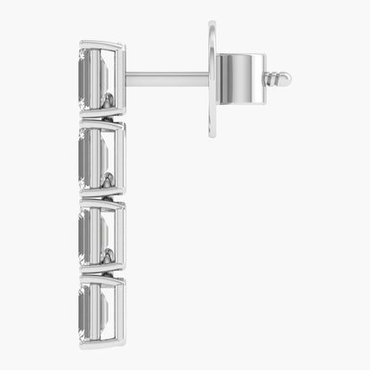 Silver earring with rectangular design on a white background