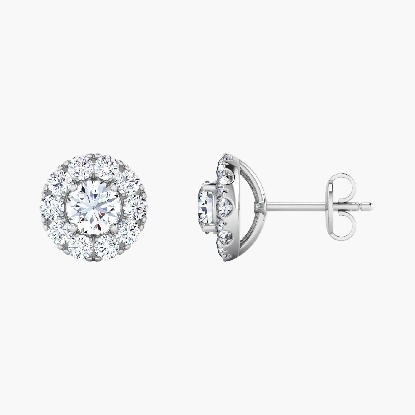Pair of diamond stud earrings on a white background