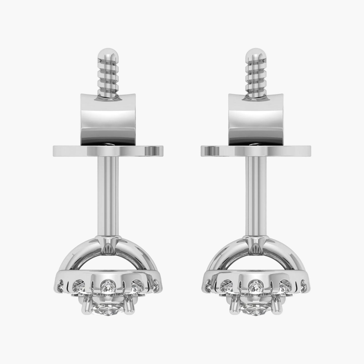 Pair of silver earrings with gemstones on a white background