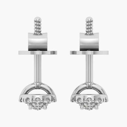 Pair of silver earrings with gemstones on a white background
