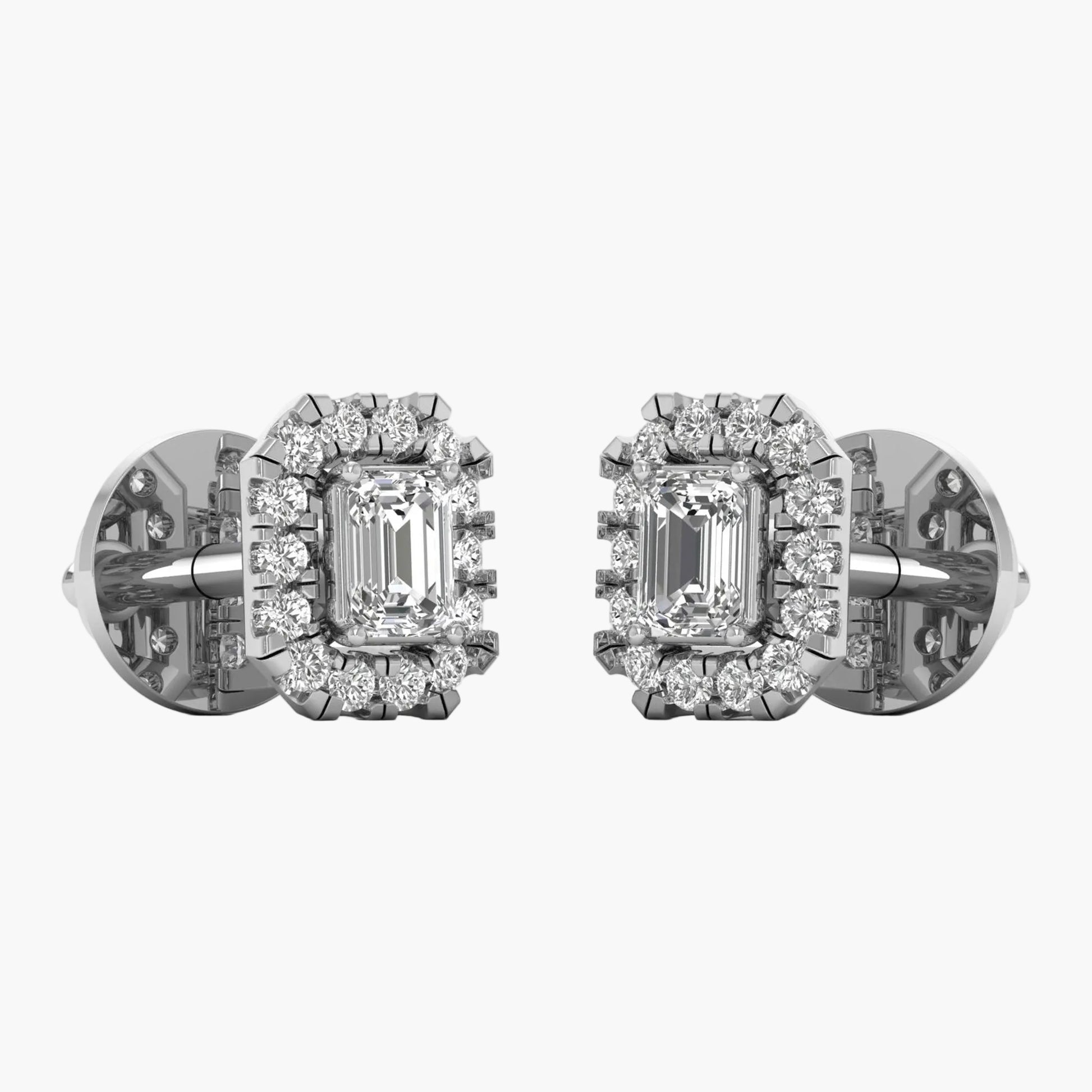 Pair of diamond earrings on a white background
