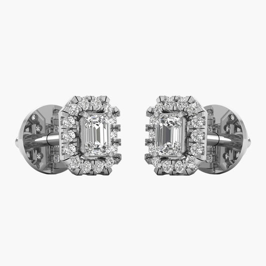 Pair of diamond earrings on a white background