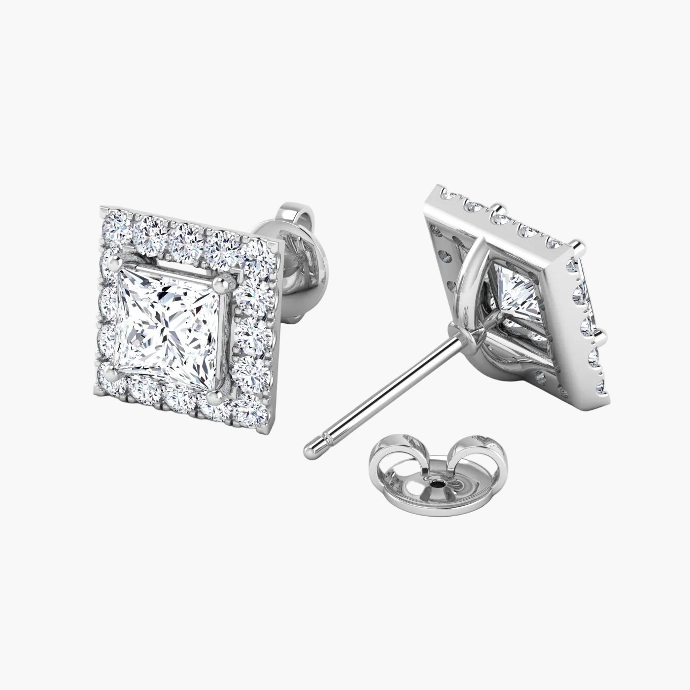 Diamond stud earrings on a white background