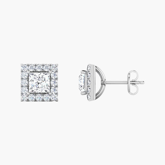 Diamond stud earrings on a white background