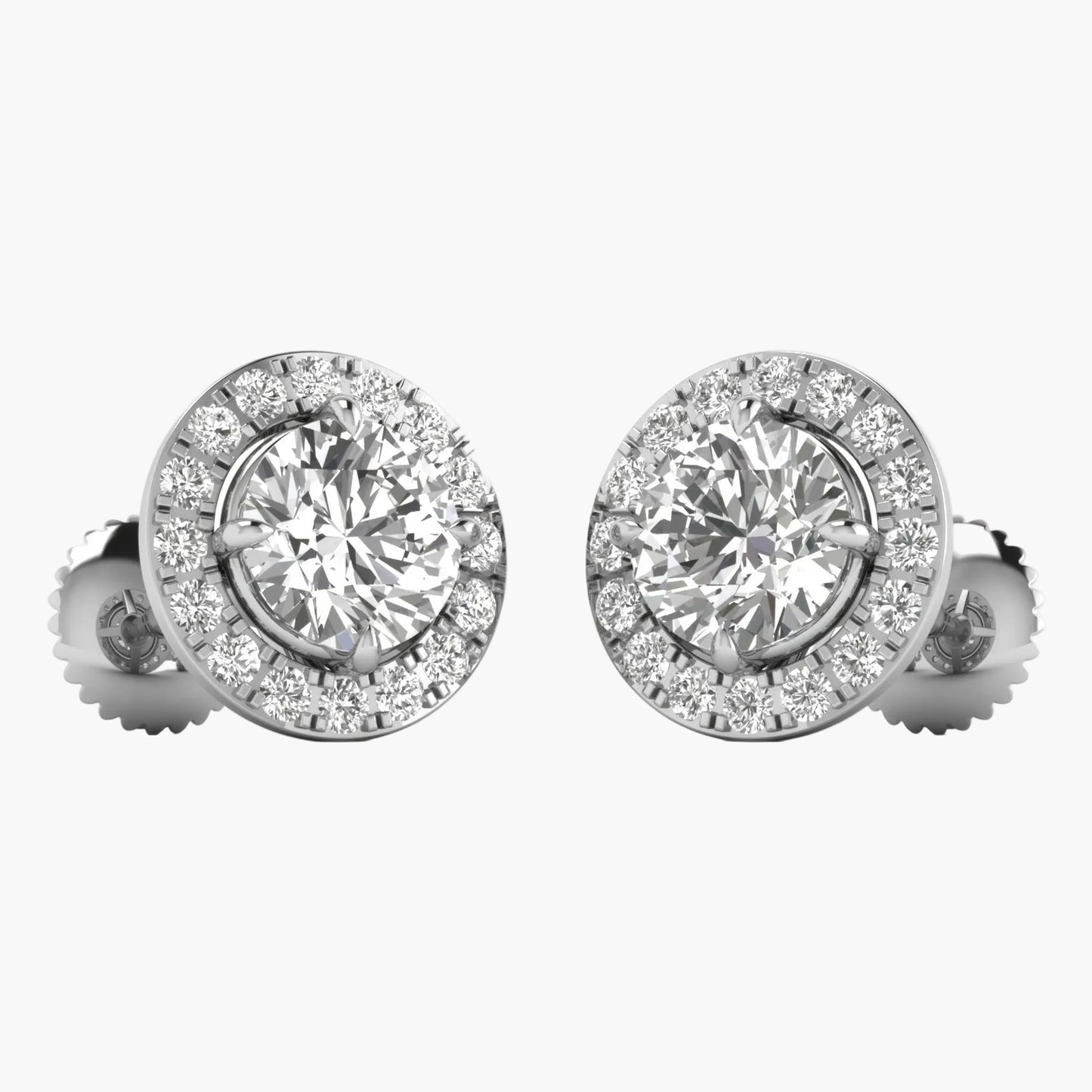 Pair of diamond stud earrings on a white background