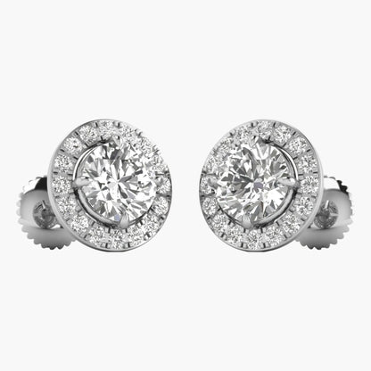 Pair of diamond stud earrings on a white background