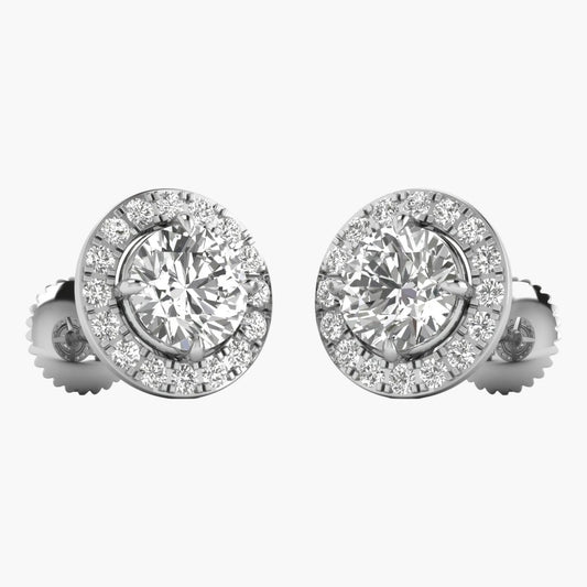 Pair of diamond stud earrings on a white background