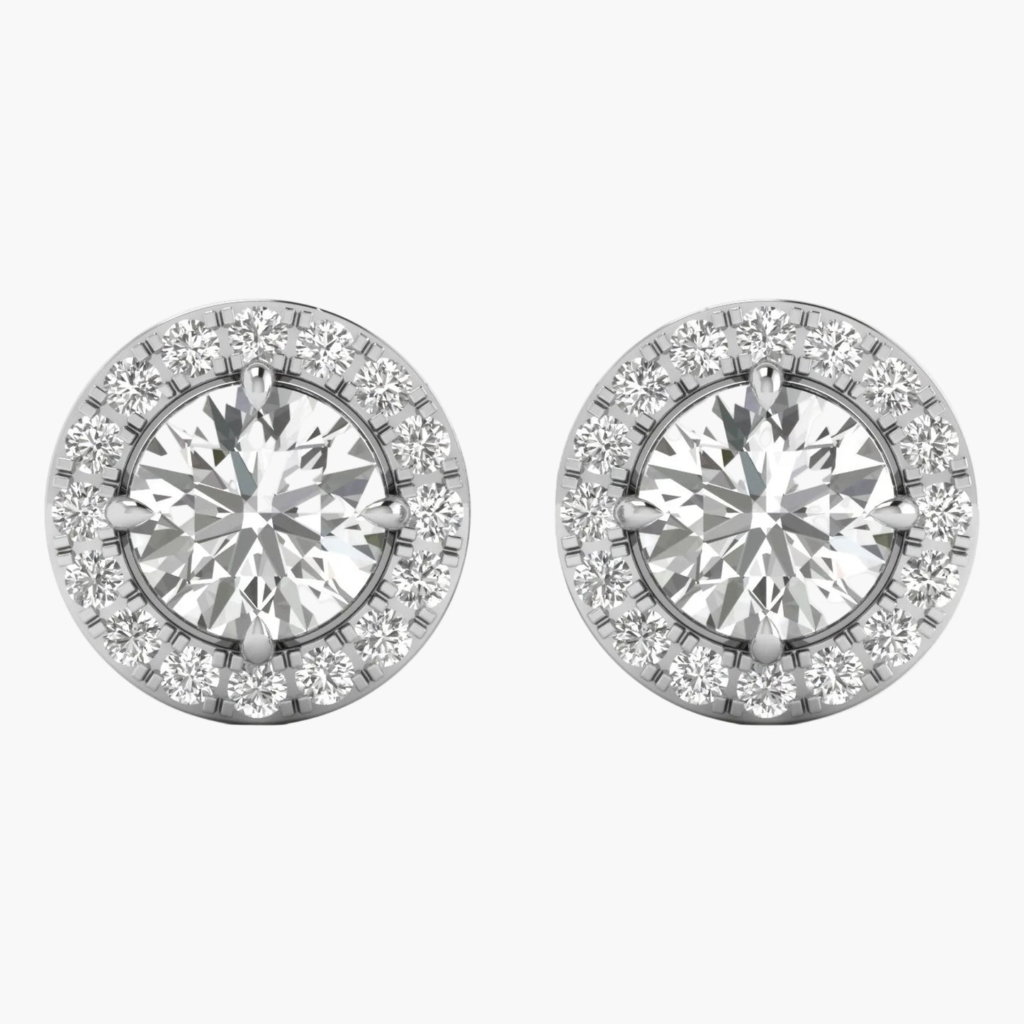 Pair of diamond stud earrings on a white background