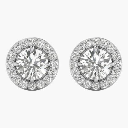 Pair of diamond stud earrings on a white background
