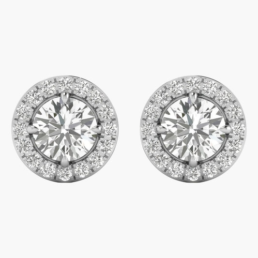 Pair of diamond stud earrings on a white background