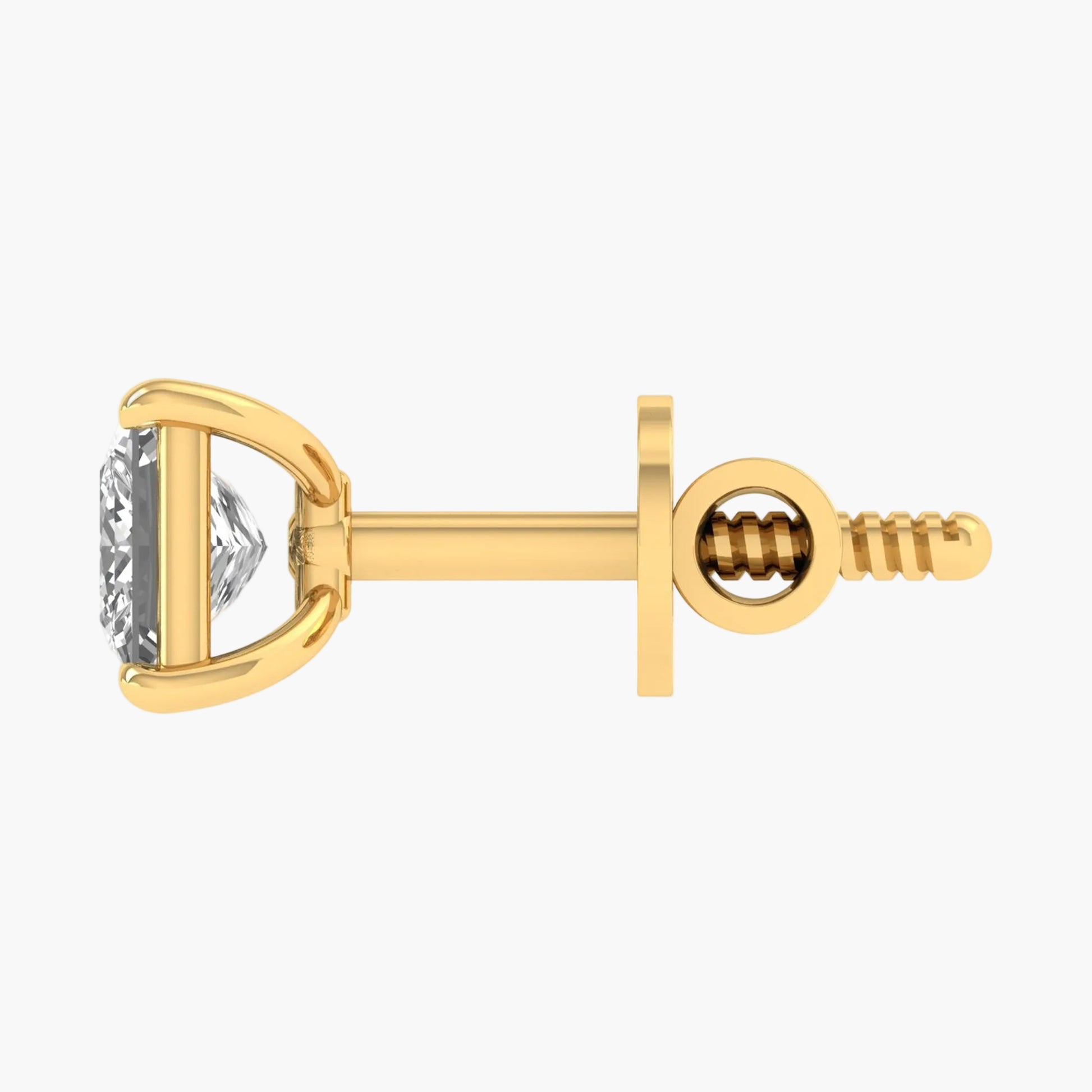 Gold earring with a diamond on a white background