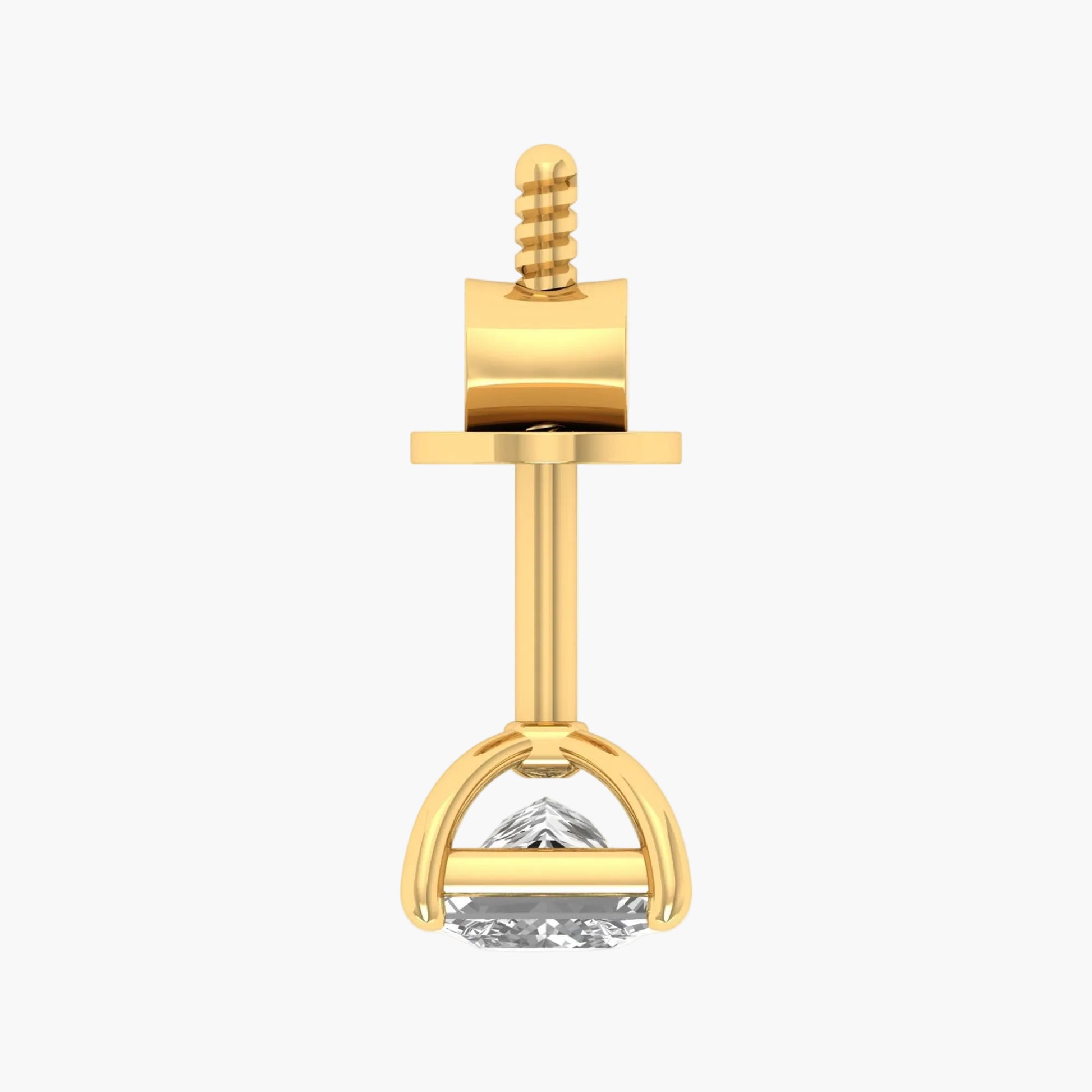 Gold earring with a clear gemstone on a white background
