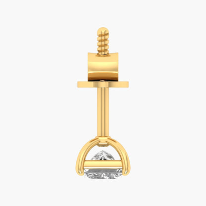 Gold earring with a clear gemstone on a white background