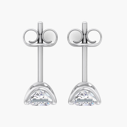 Pair of silver stud earrings with clear gemstones on a white background