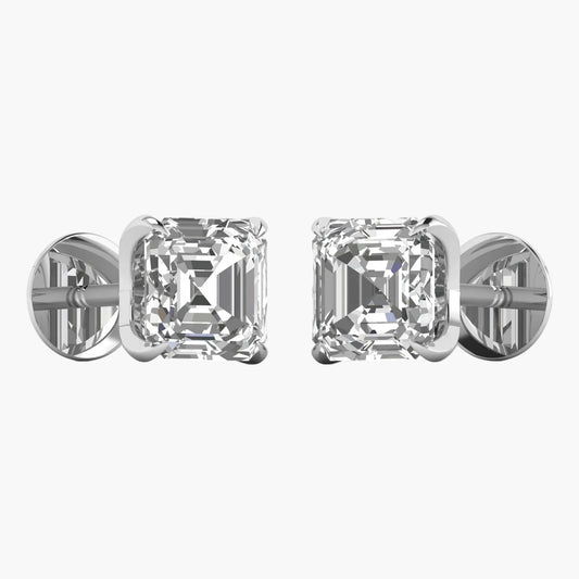 Pair of diamond stud earrings on a white background