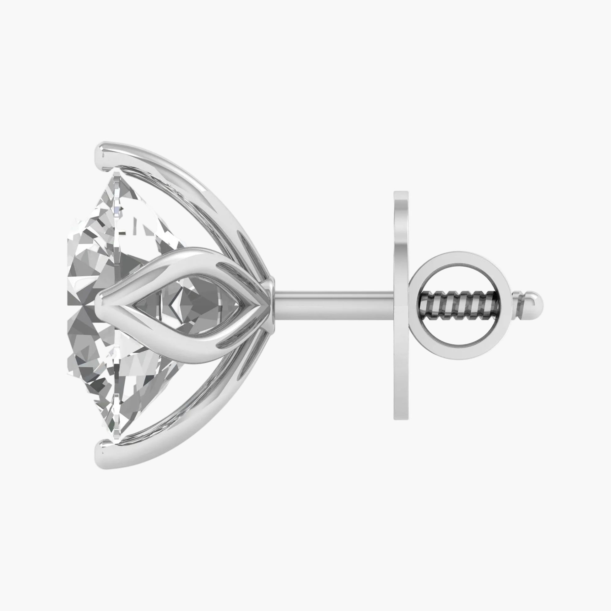 Silver earring with a clear gemstone on a white background