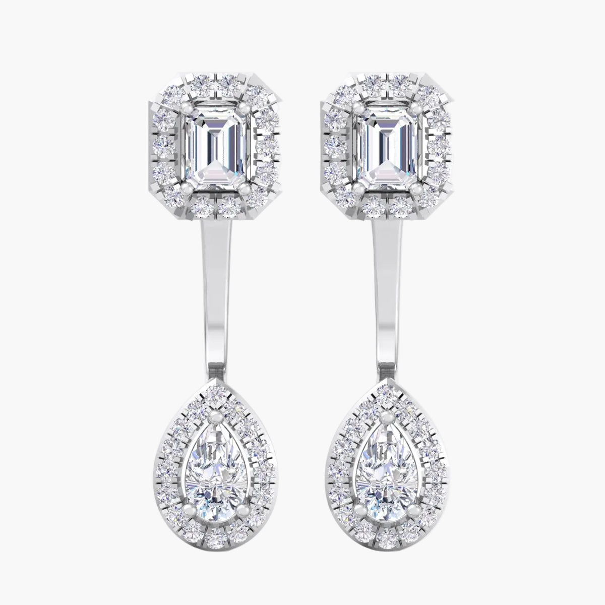 Pair of diamond earrings on a white background