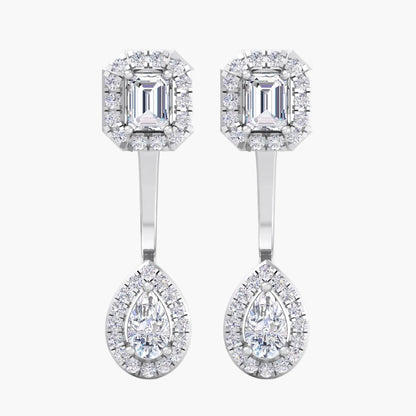 Pair of diamond earrings on a white background