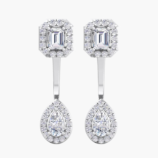 Pair of diamond earrings on a white background