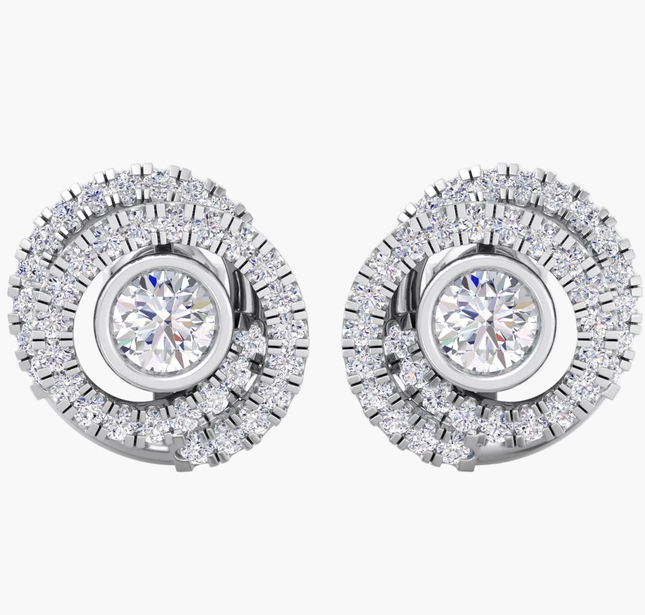 Pair of diamond earrings on a white background