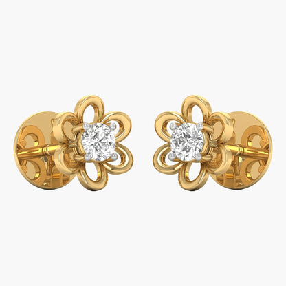 Gold earrings with diamond-like stones on a white background