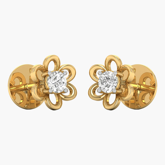 Gold earrings with diamond-like stones on a white background