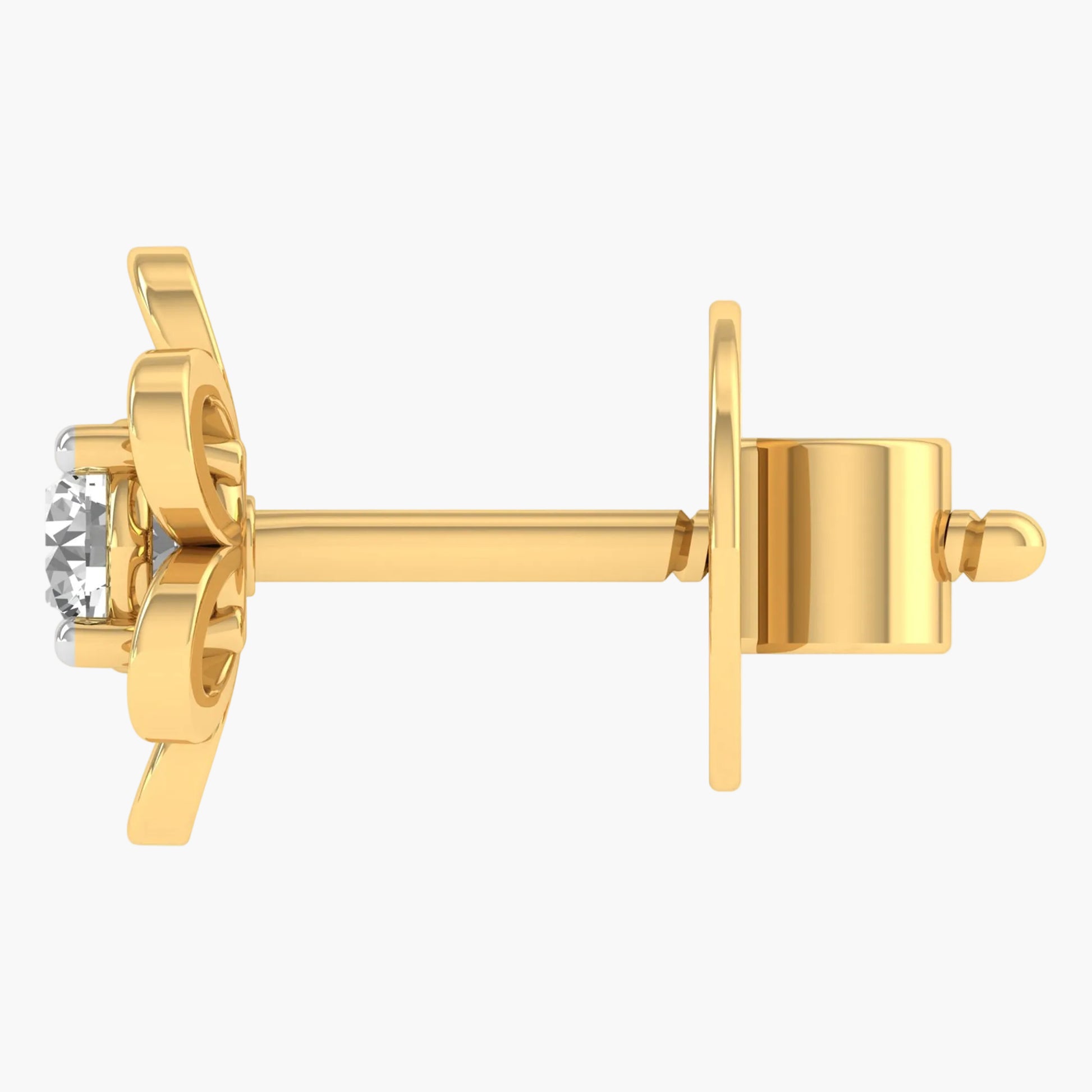 Gold earring with a clear gemstone on a white background