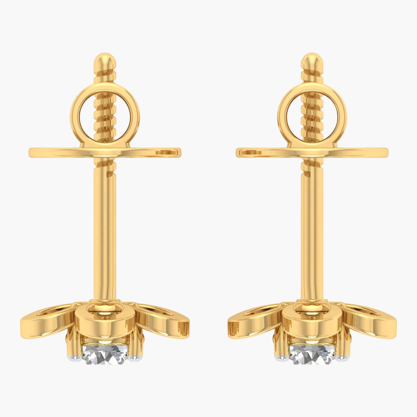 Pair of gold earrings with intricate designs on a white background