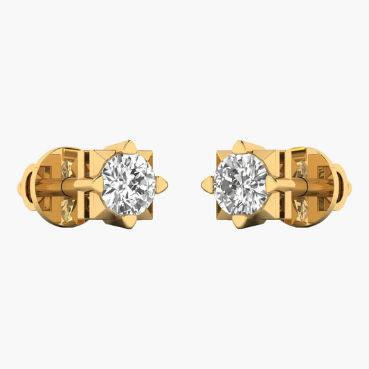 Gold earrings with clear gemstones on a white background