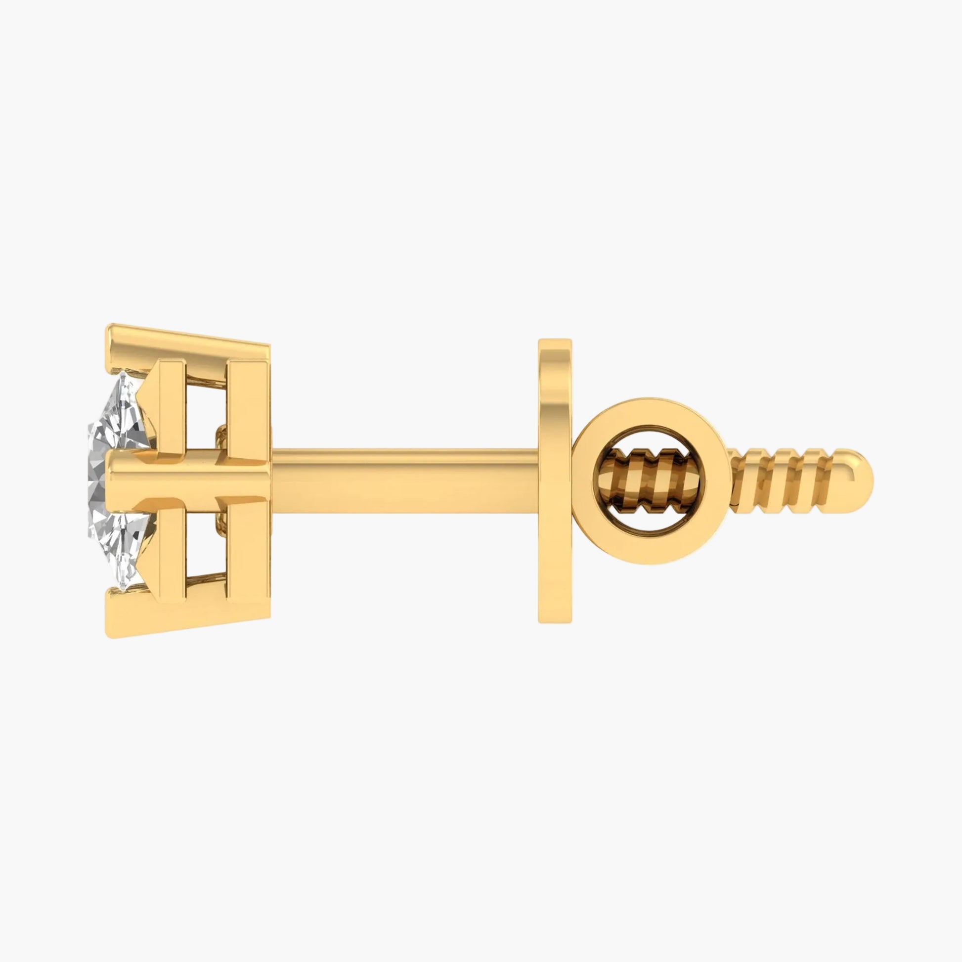 Gold earring with a clear gemstone on a white background