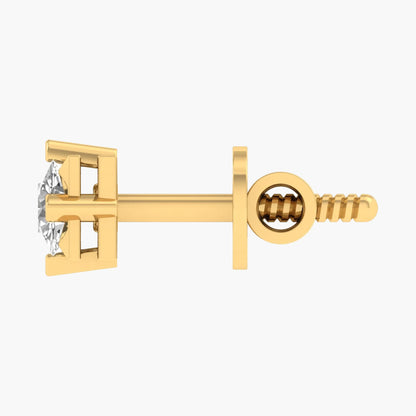 Gold earring with a clear gemstone on a white background