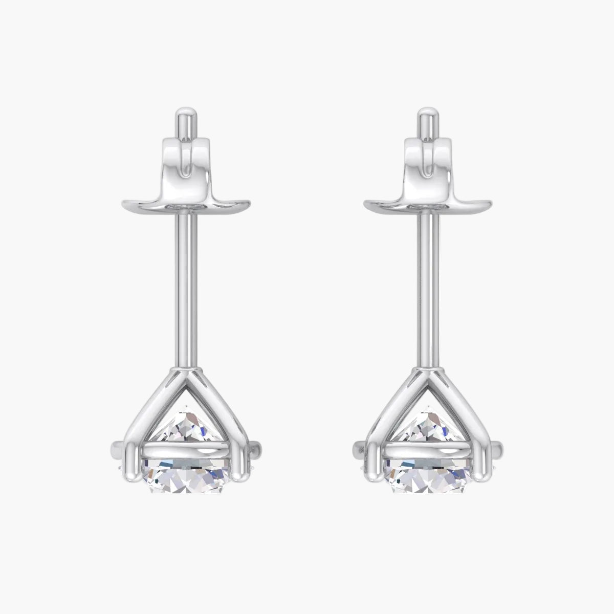 Pair of silver triangle-shaped earrings on a white background