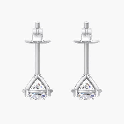 Pair of silver triangle-shaped earrings on a white background