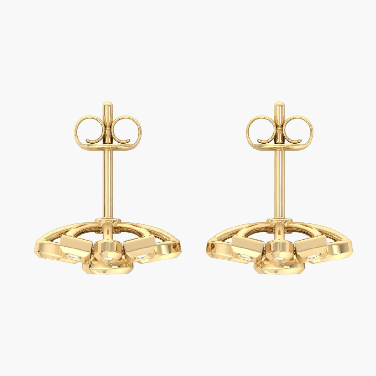 Pair of gold earrings on white background